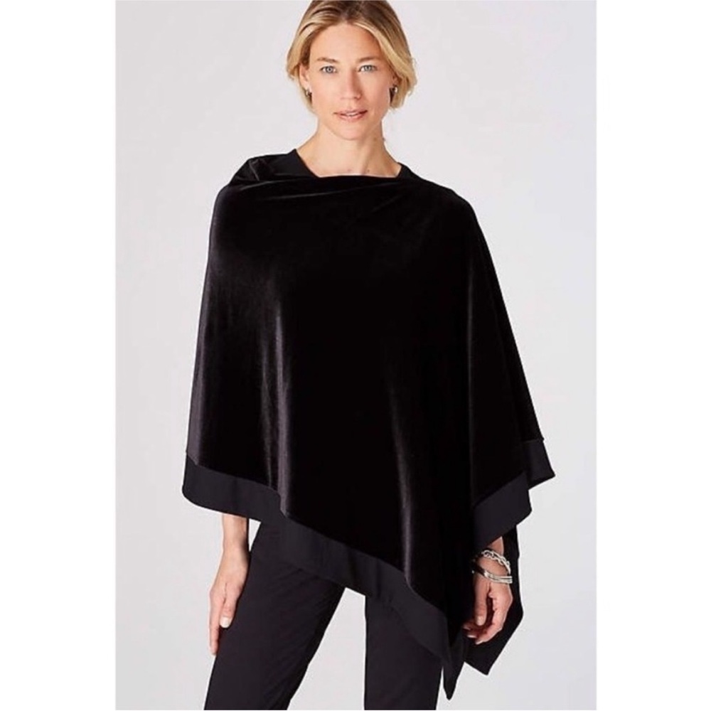 J. Jill Wearever Black Velvet Asymmetrical Poncho Wrap Shawl Topper One‎ Size